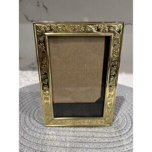 Vintage Scrolled Brass Metal 5x7 Frame w/Easel & Glass